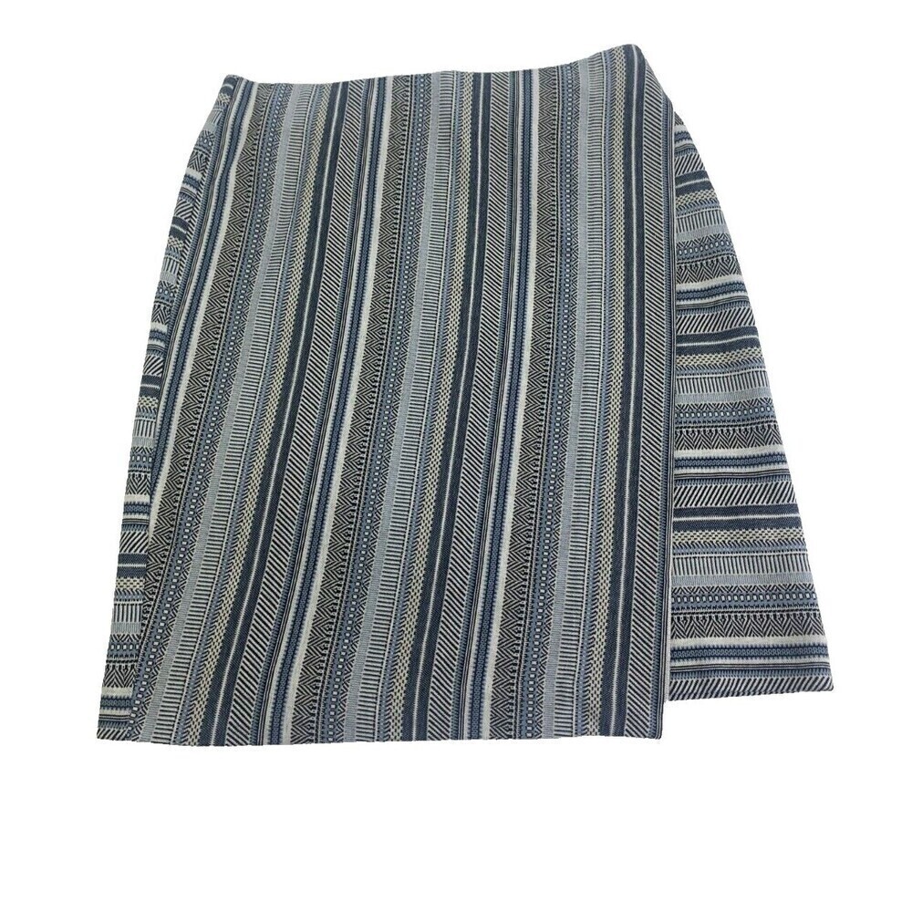 J Jill Blue Breeze Mountain Faux Wrap Pencil Skirt Striped Pull On Womens XS